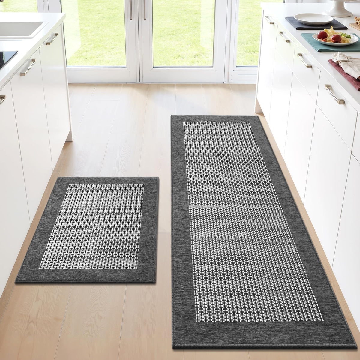 StepRite Kitchen Rugs 2 PCS, Kitchen Mats for Floor, 20"X32"+20"X47", Grey