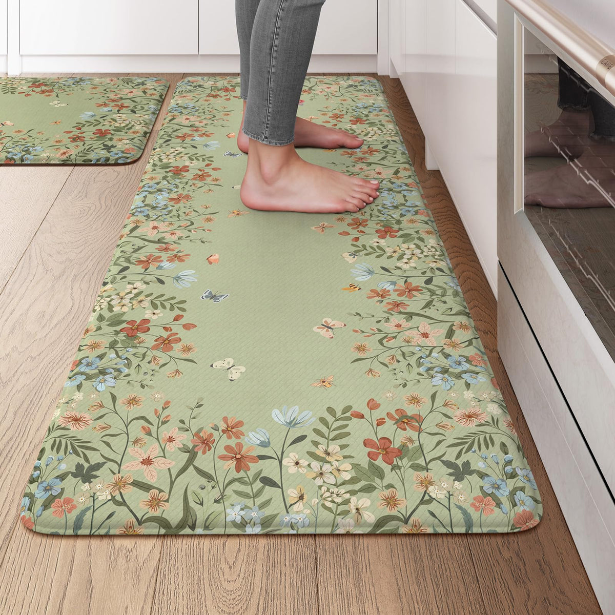 KIMODE Anti Fatigue Kitchen Mats for Floor, Boho Floral Kitchen Rugs Sets