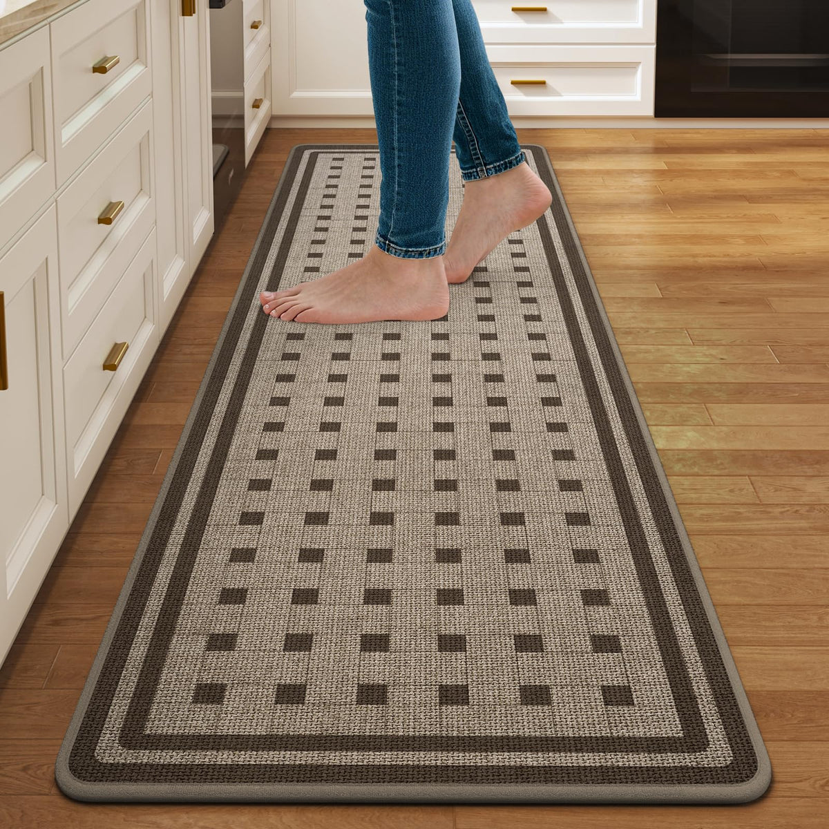 Kitchen Rugs Set of 2, Kitchen Mats for Floor,17x30+17x47 Brown