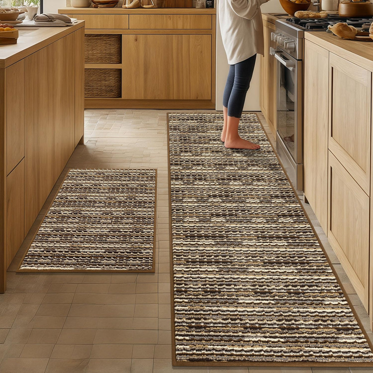 BSICPRO Kitchen Rugs Sets of 2, Non Slip Kitchen Mats for Floor, Black