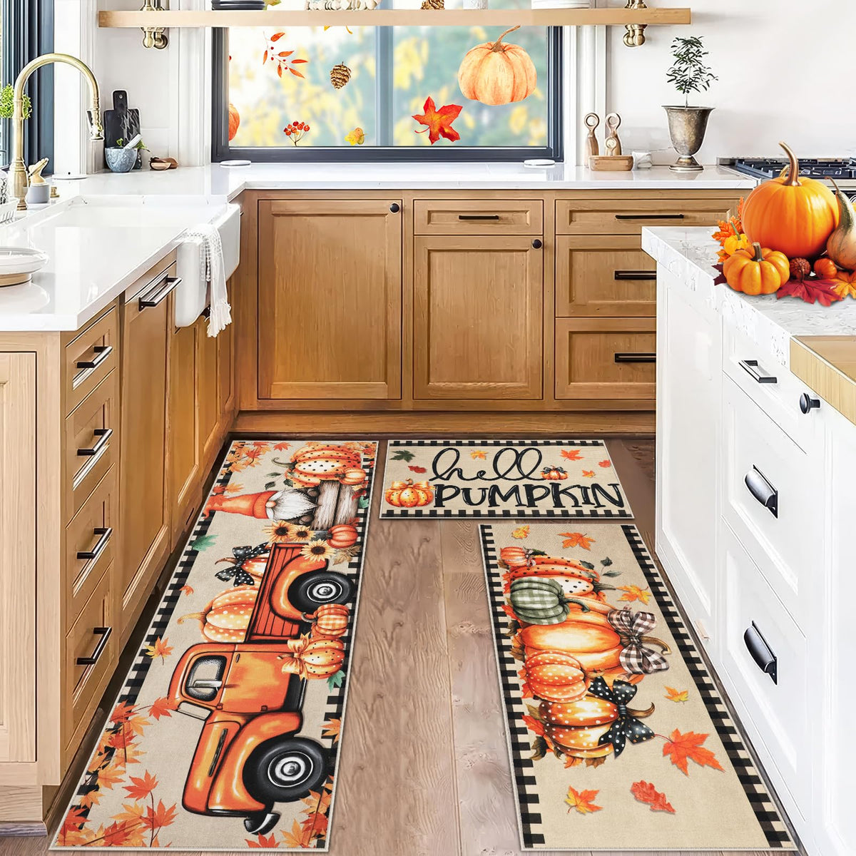 Homcomoda Floral Kitchen Rugs Mats for Floor 3PC, Farmhouse Non Slip Kitchen Rug Runner, Washable Non Skid Kitchen Rugs, Comfort Standing Mat for Laundry, Desk, Bar, Office