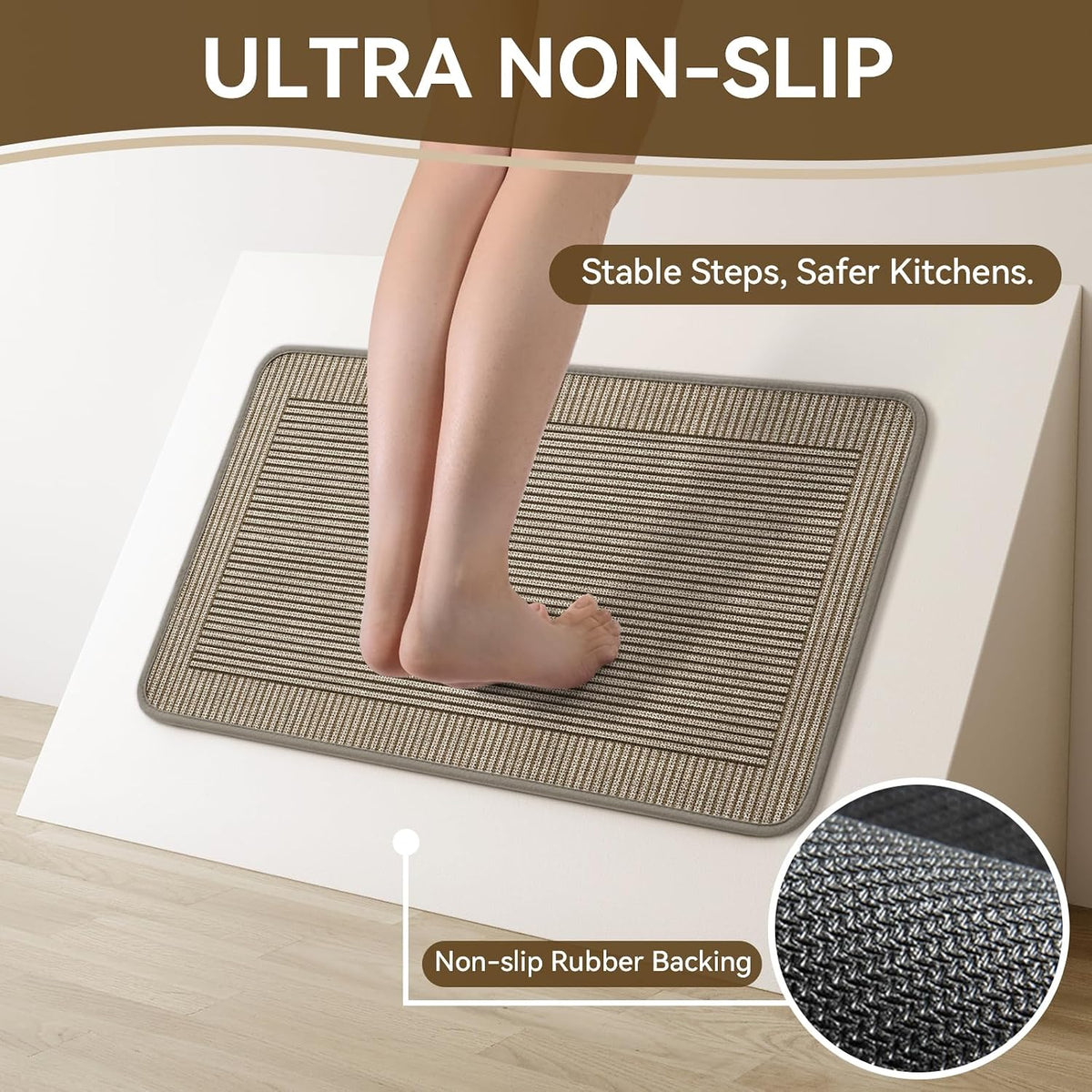 Kitchen Rugs Set of 2, Kitchen Mats for Floor,17x30+17x47 Brown
