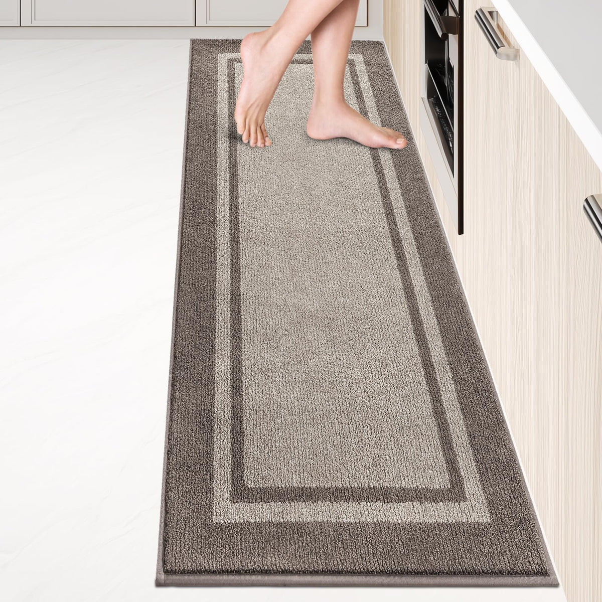 Kitchen Rugs 24" x 36", Non-Slip Kitchen Mats, Beige & Grayish Brown