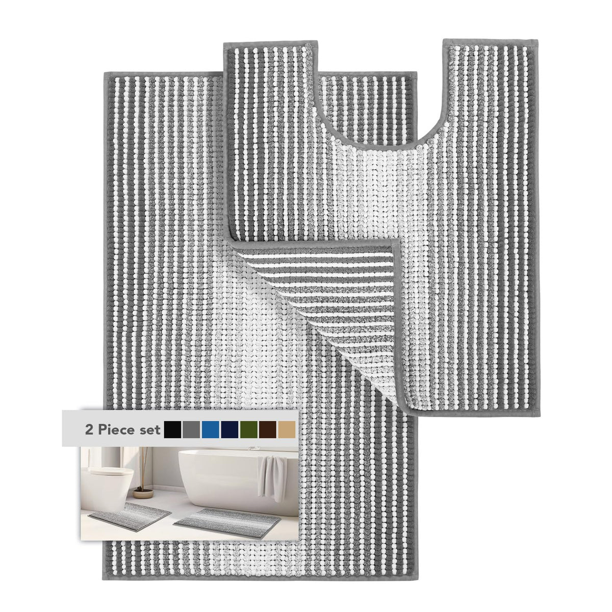 BSICPRO Bathroom Rugs Sets 2 Piece, Non Slip Boho Bath Mats, Beige