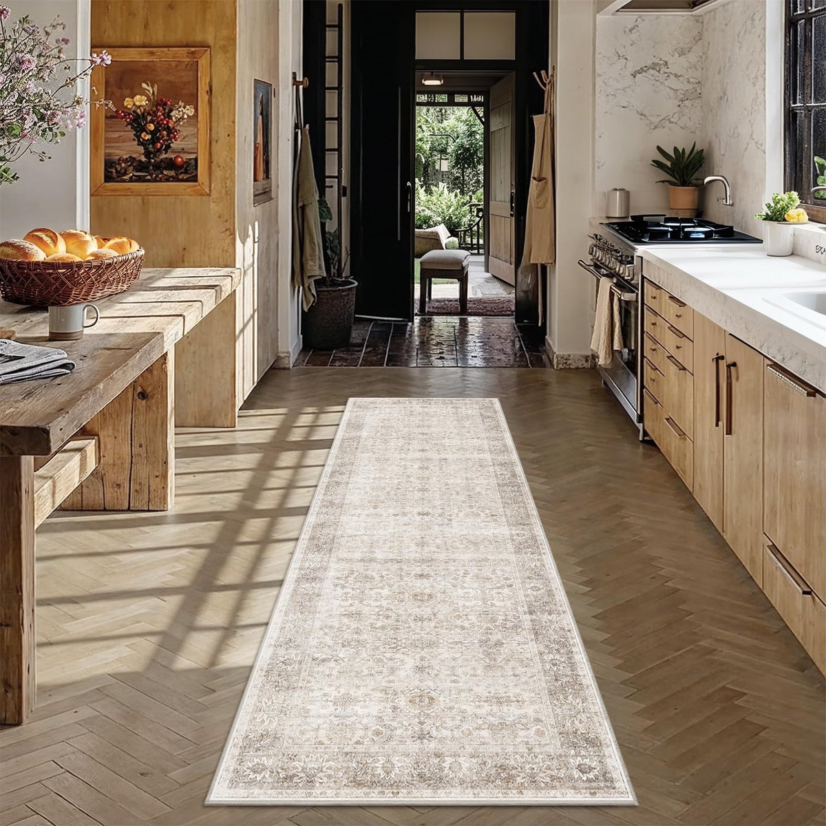 2x3 Washable Rug Beige Vintage Rugs for Entryway Kitchen