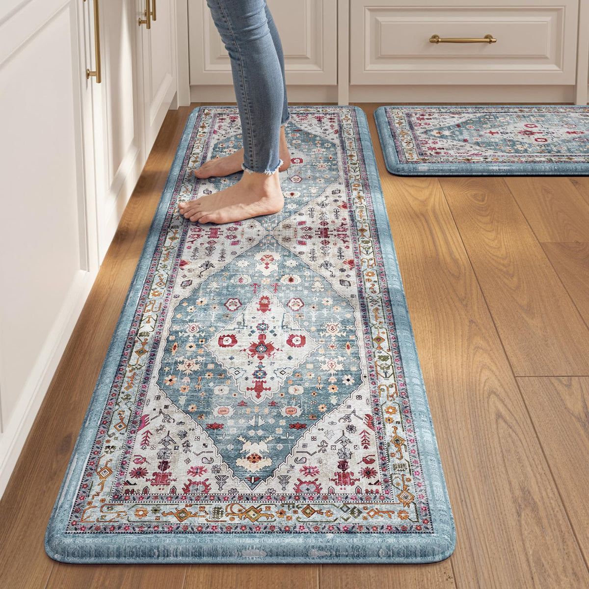 Collive Boho Kitchen Rugs Sets of 2 Fall Kitchen Mats for Floor Waterproof