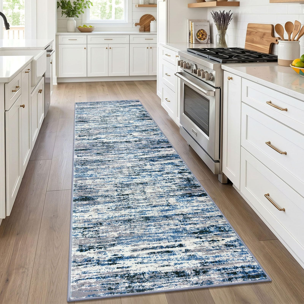 Lansny Modern Abstract 2x5 Runner Rug Non Slip Washable Kitchen Rugs