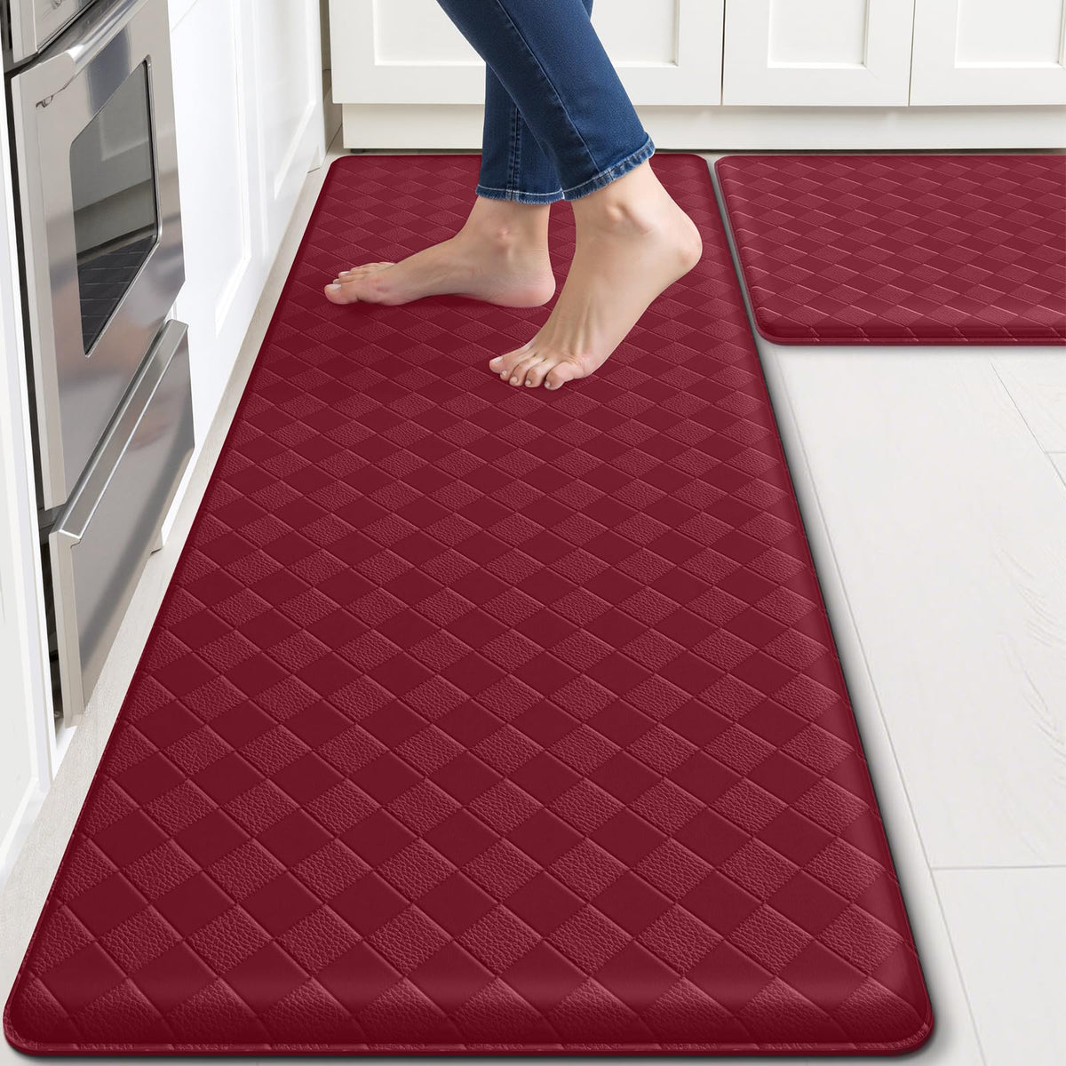 TranquilRelax 2-Piece Kitchen Mats, Cushioned Non-Slip Floor Mats, Black