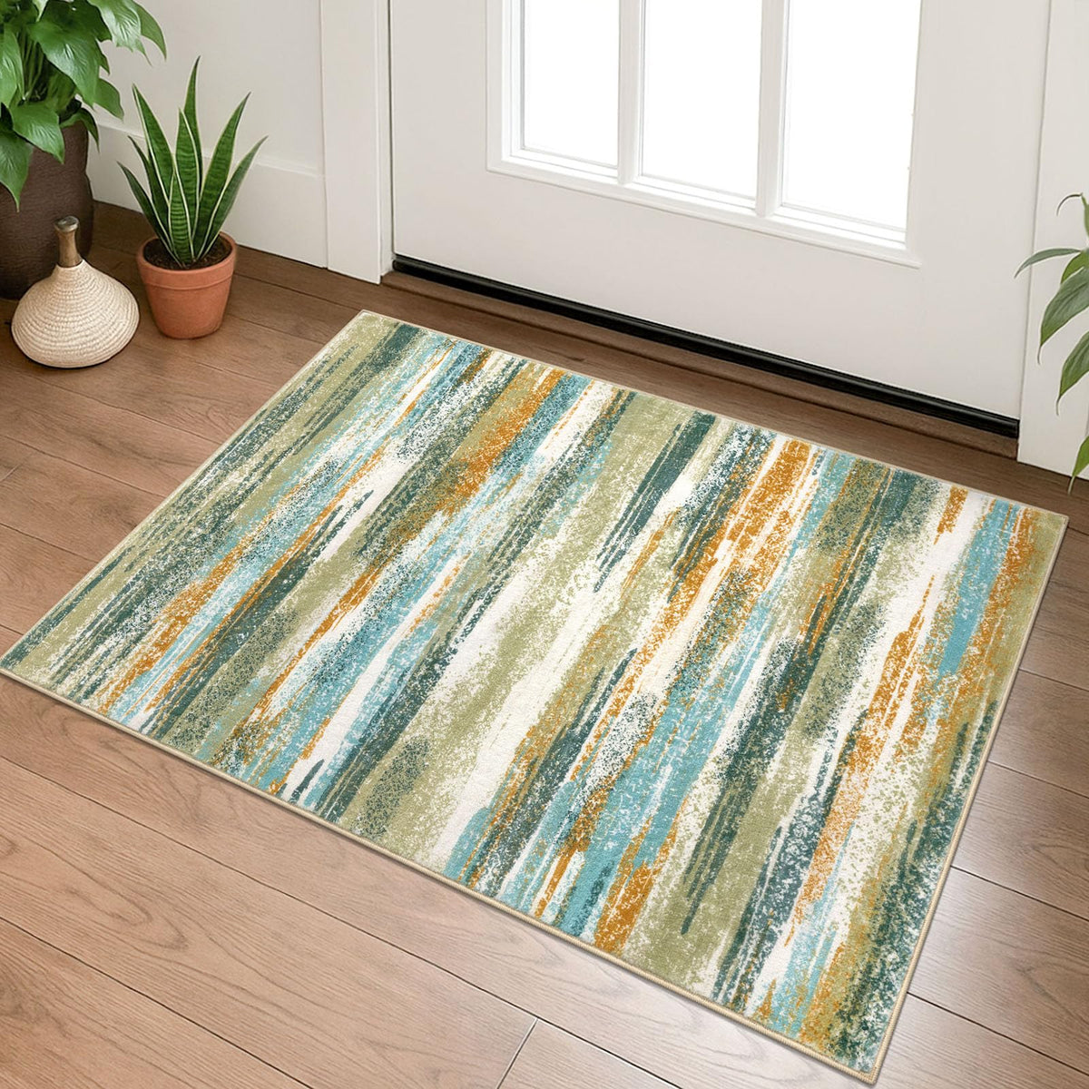 Lansny Modern Abstract 2x5 Runner Rug Non Slip Washable Kitchen Rugs