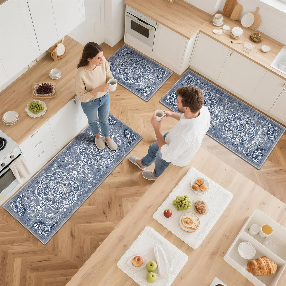 Ileading Kitchen Rugs Set 3 Piece, Non Slip Washable Kitchen Mats for Floor