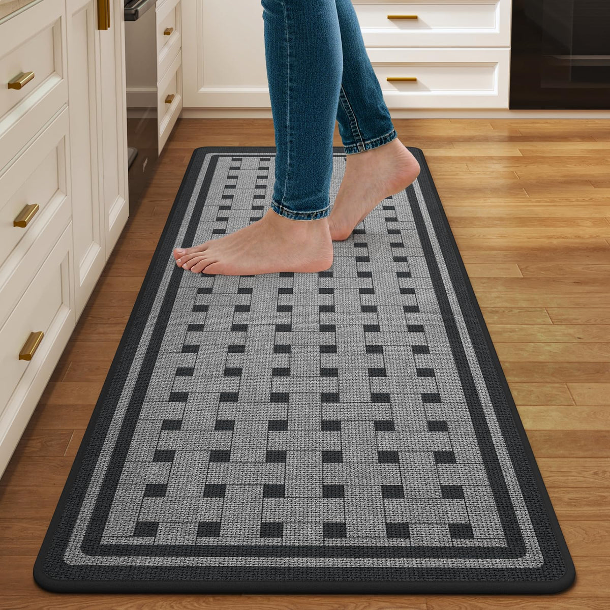 Kitchen Rugs Set of 2, Kitchen Mats for Floor,17x30+17x47 Brown