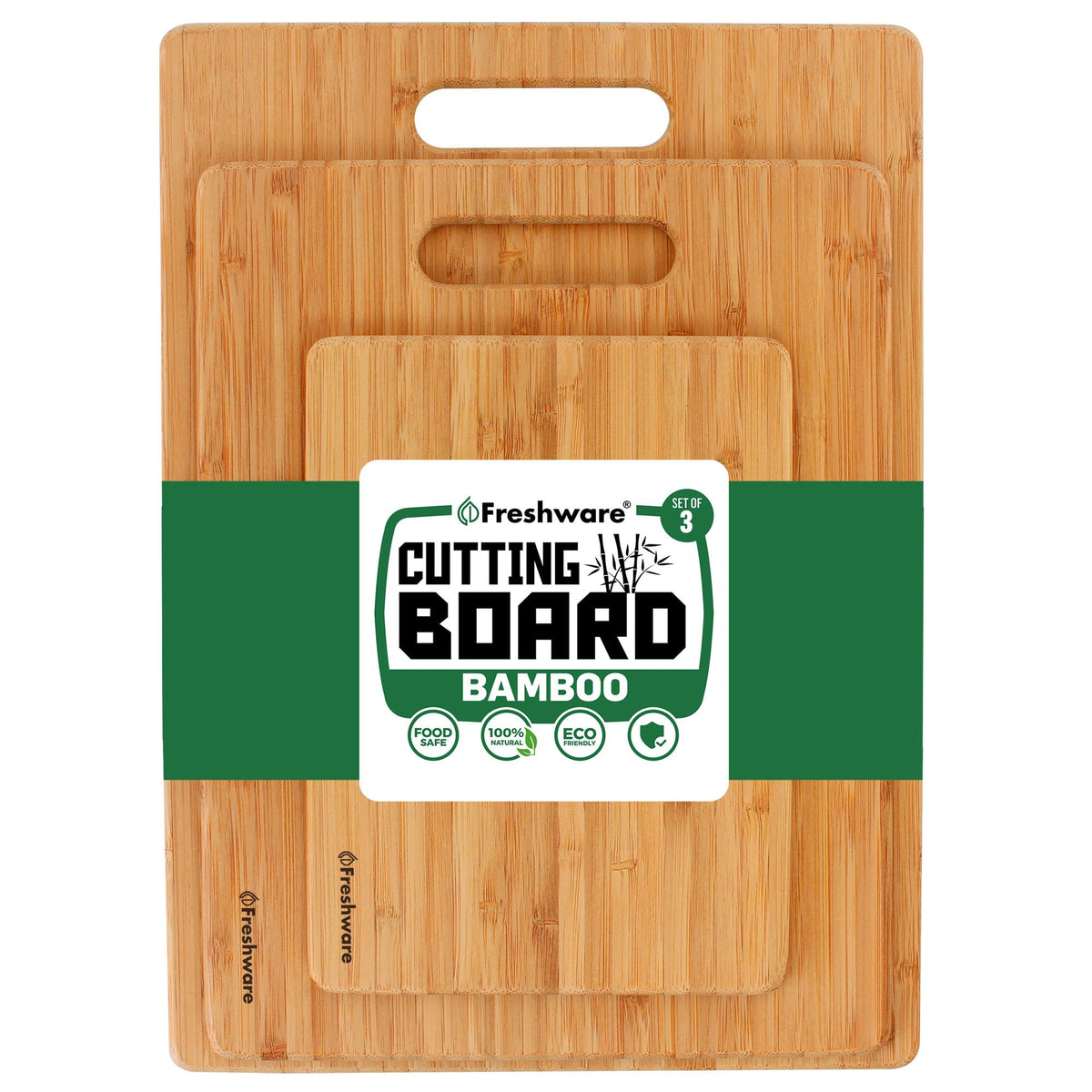 Freshware Freshware Bamboo Cutting Boards for Kitchen with Juice Groove [Set of 2] Wood Cutting Board for Chopping Meat, Vegetables, Fruits, Cheese, Knife Friendly Serving Tray with Handles