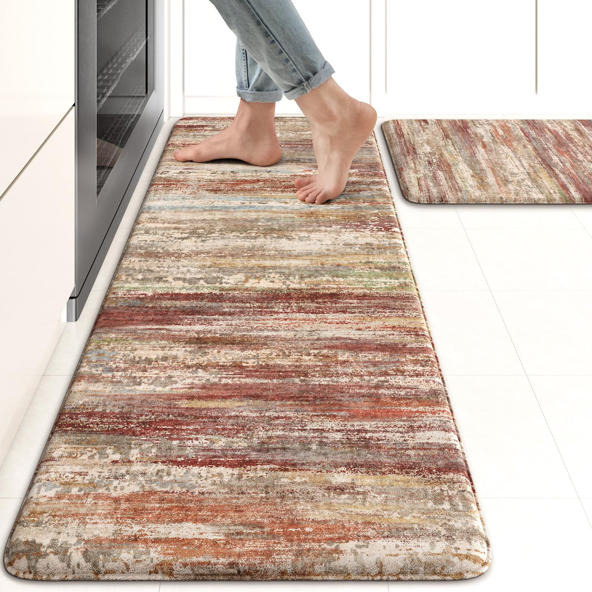 KIMODE Anti Fatigue Kitchen Mats for Floor 2 Piece, Abstract Kitchen Rugs