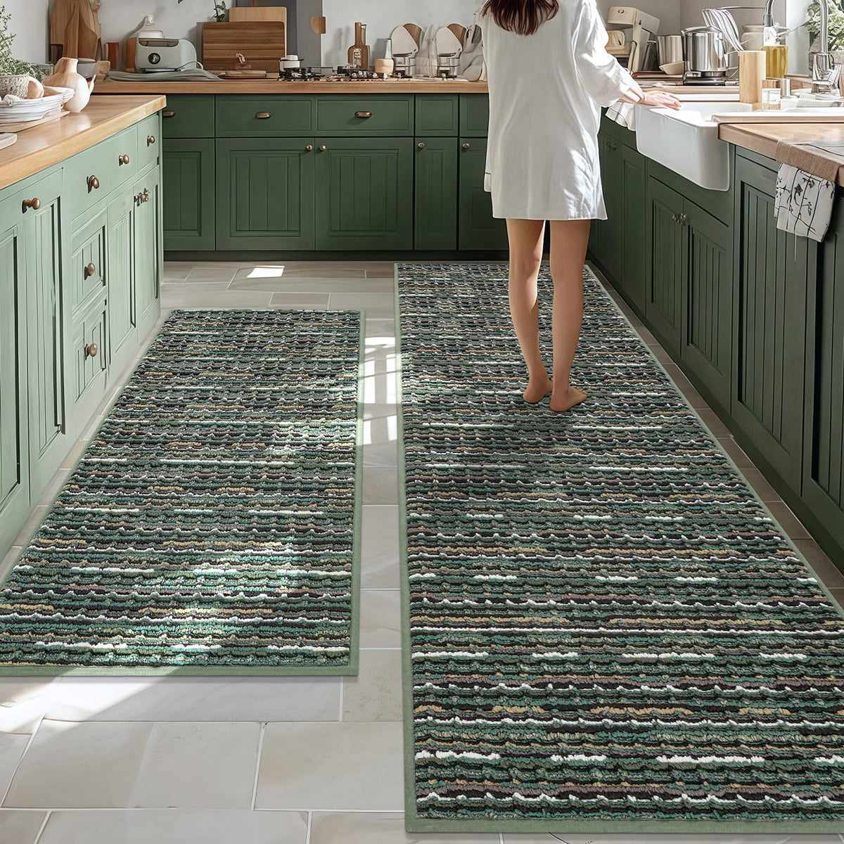 BSICPRO Kitchen Rugs Sets of 2, Non Slip Kitchen Mats for Floor, Black