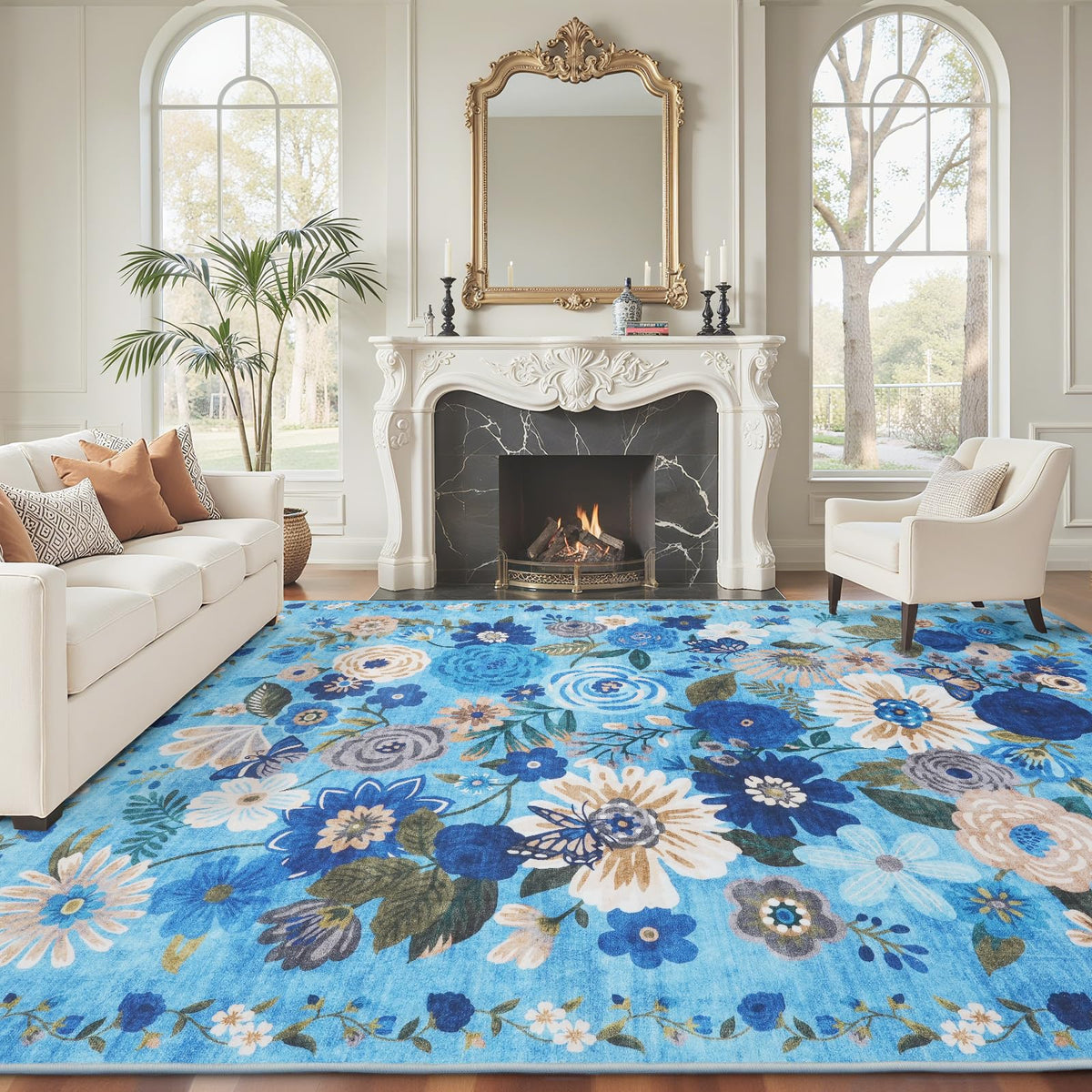 Washable Runner Rug 2x6 Beige Floral, Non Slip for Hallway, Kitchen