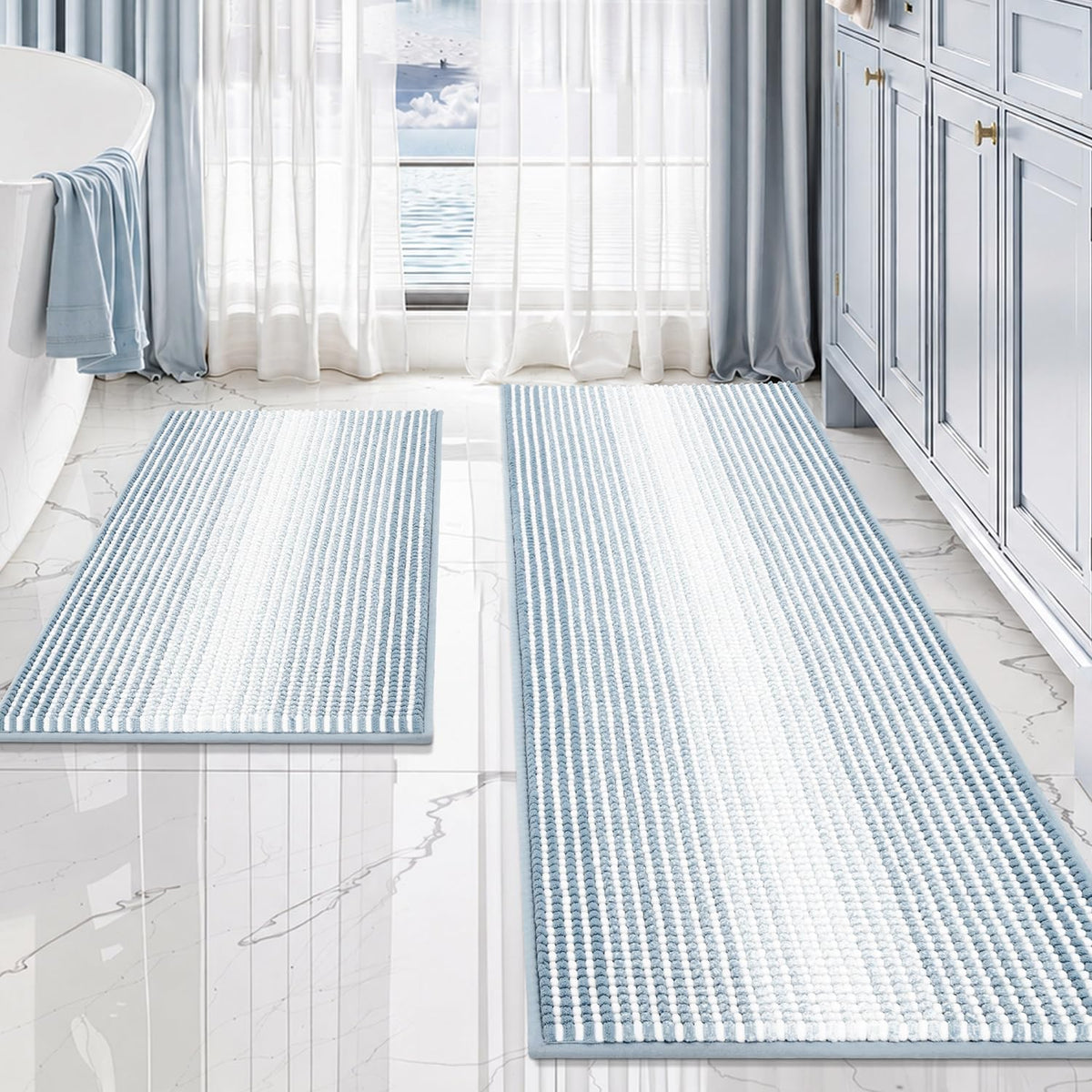 BSICPRO Bathroom Rugs Sets 2 Piece, Non Slip Boho Bath Mats, Beige