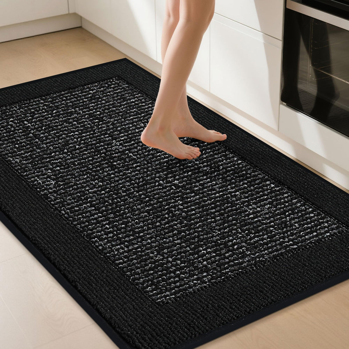 BEQHAUSE Kitchen Rugs Set of 2, Non Slip Washable, 24"x36"+24"x60", Black