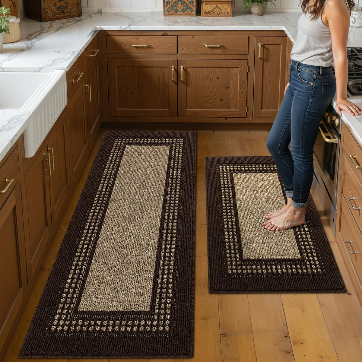 hicorfe Kitchen Runner Rugs,Set of 2 Non Slip Kitchen Mats for Floor