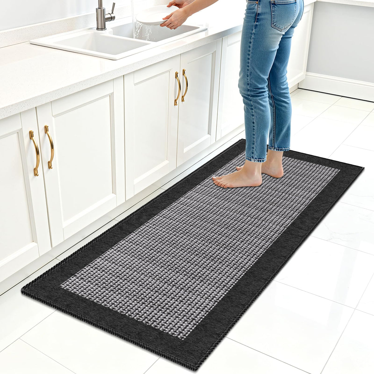 StepRite Chenille Kitchen Rug, Kitchen Mat for Floor, 32'' x 20'', Grey