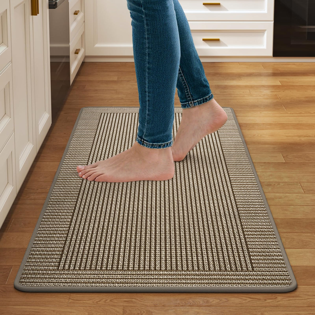 Kitchen Rugs Set of 2, Kitchen Mats for Floor,17x30+17x47 Brown
