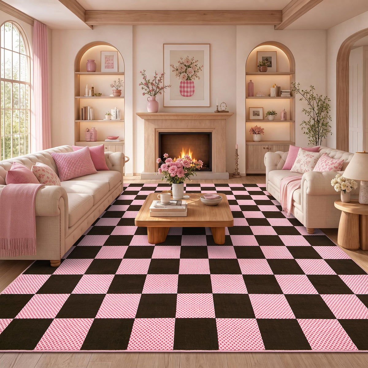 GarveeHome Checkered Pink 2x6 Washable Kitchen Runner Rug Low-Pile Entryway
