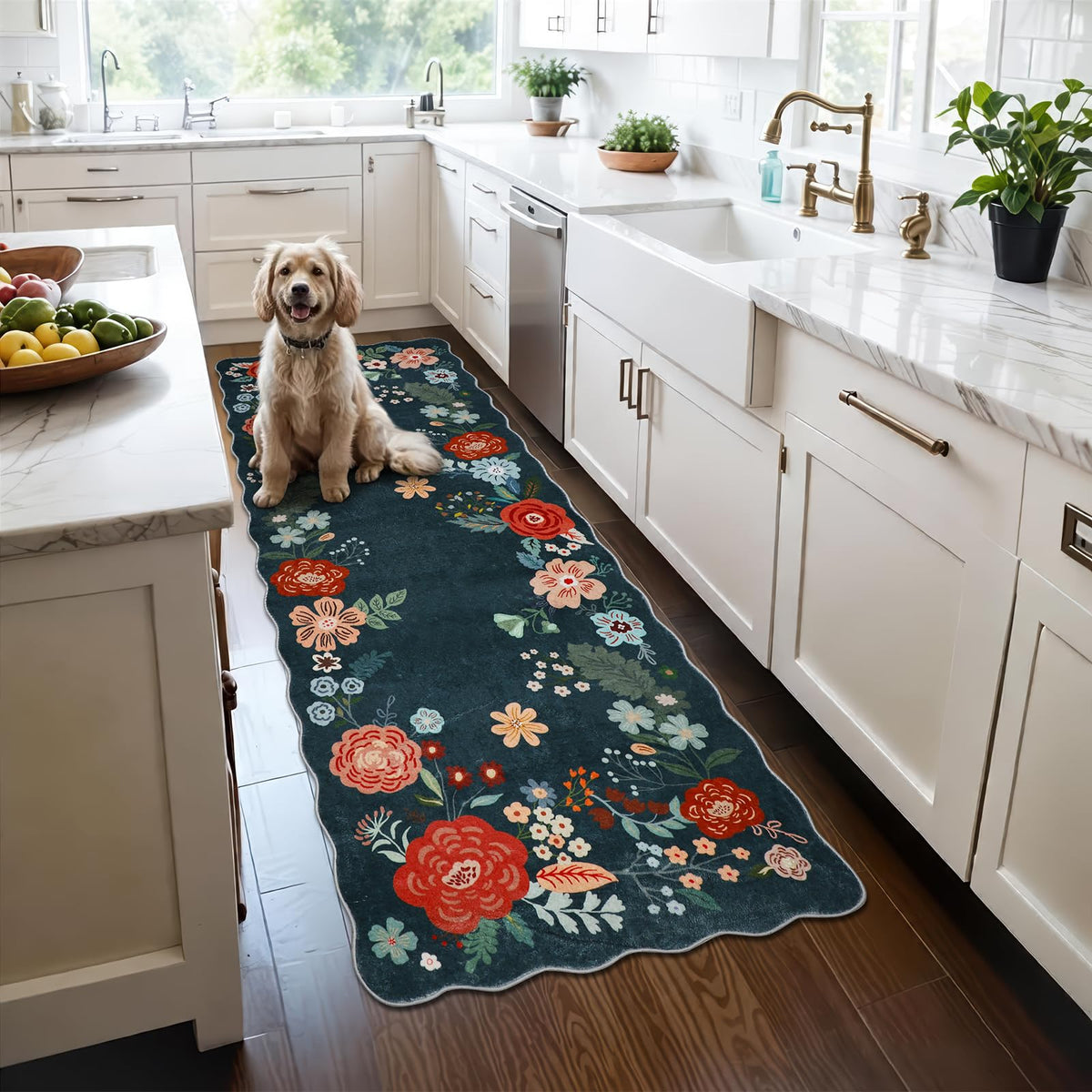 Homcomoda Floral Kitchen Rugs Mats for Floor 3PC, Farmhouse Non Slip Kitchen Rug Runner, Washable Non Skid Kitchen Rugs, Comfort Standing Mat for Laundry, Desk, Bar, Office