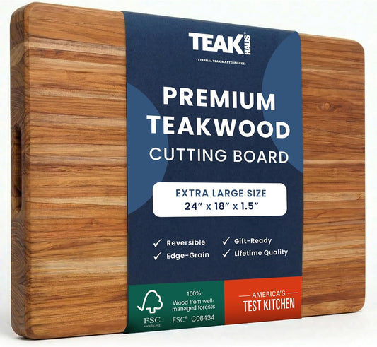 Teakhaus Edge-Grain Teak Wood Cutting Board with Grip Handles, Extra Large
