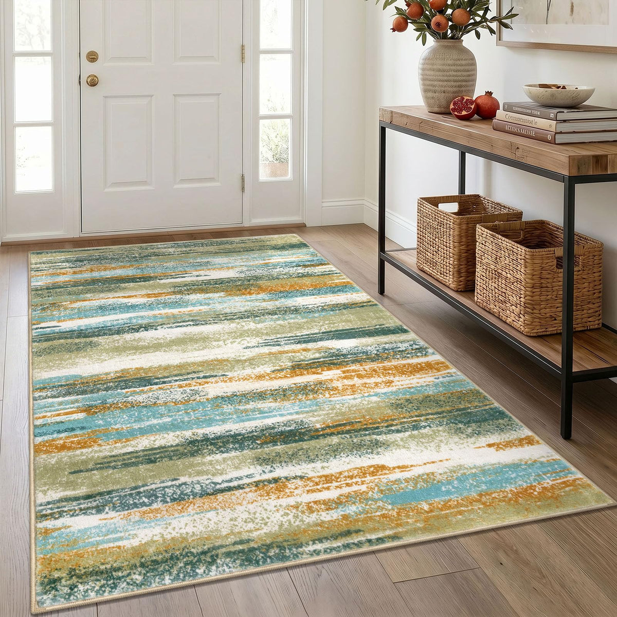 Lansny Modern Abstract 2x5 Runner Rug Non Slip Washable Kitchen Rugs