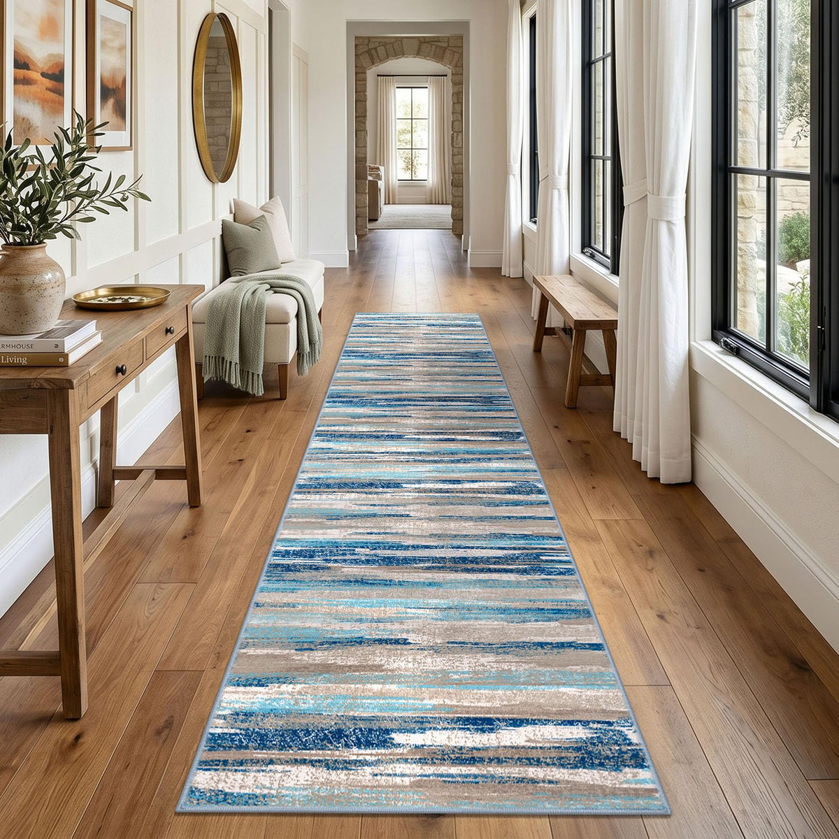 Lansny Modern Abstract 2x5 Runner Rug Non Slip Washable Kitchen Rugs