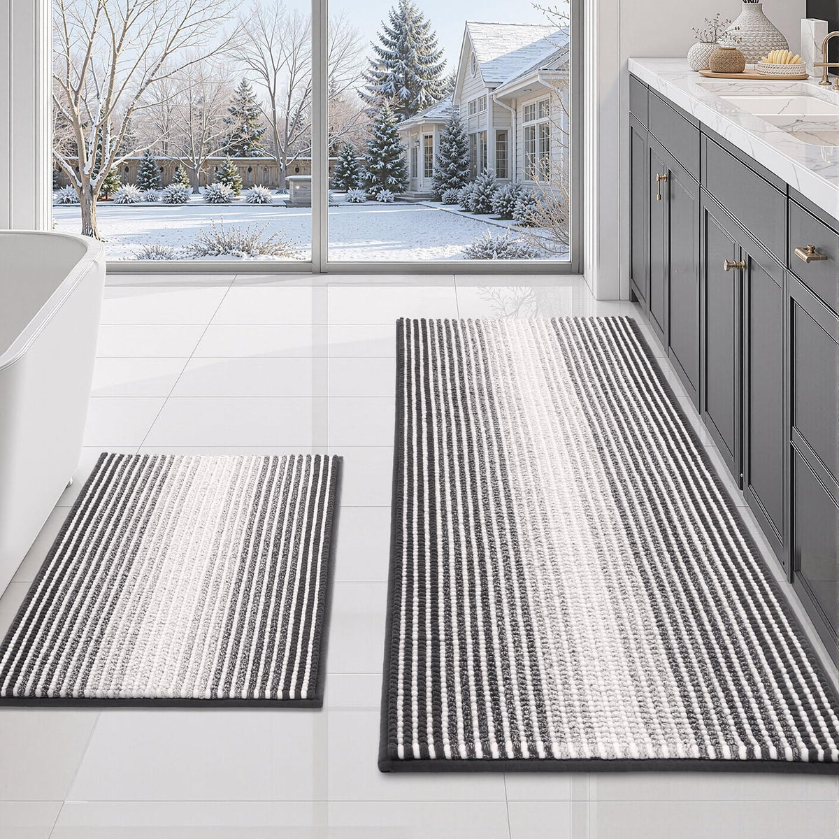 BSICPRO Bathroom Rugs Sets 2 Piece, Non Slip Boho Bath Mats, Beige