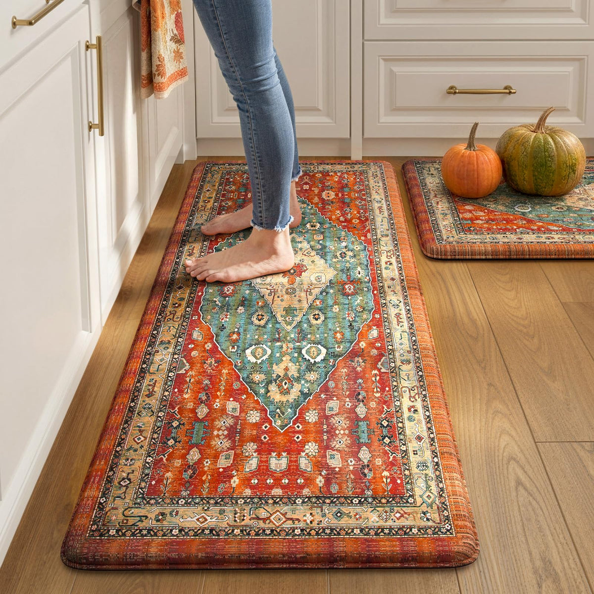 Collive Boho Kitchen Rugs Sets of 2 Fall Kitchen Mats for Floor Waterproof