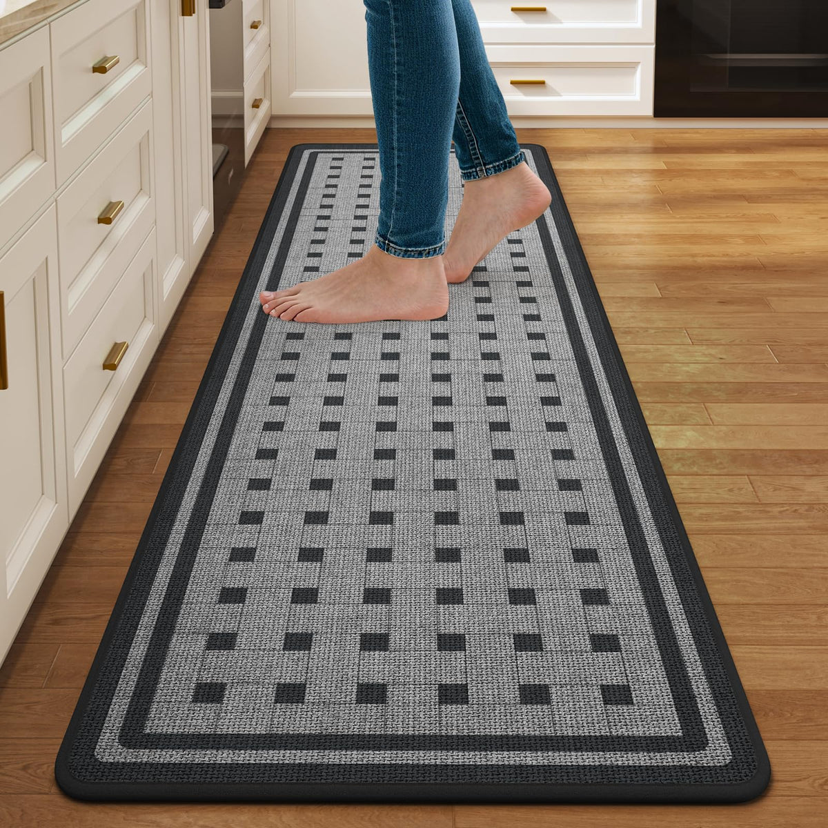 Kitchen Rugs Set of 2, Kitchen Mats for Floor,17x30+17x47 Brown