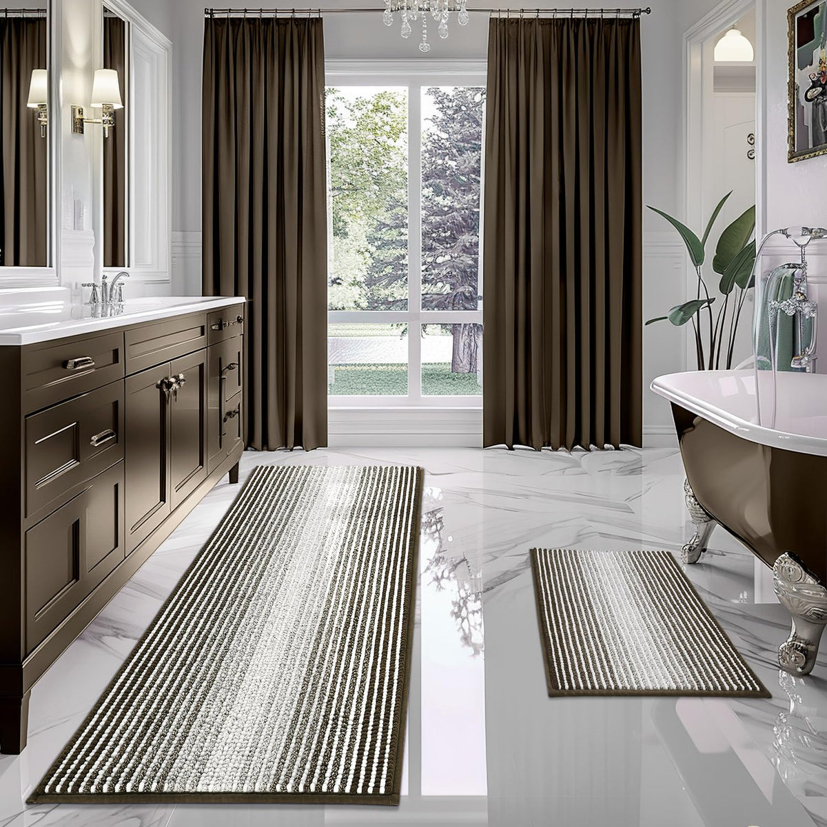 BSICPRO Bathroom Rugs Sets 2 Piece, Non Slip Boho Bath Mats, Beige