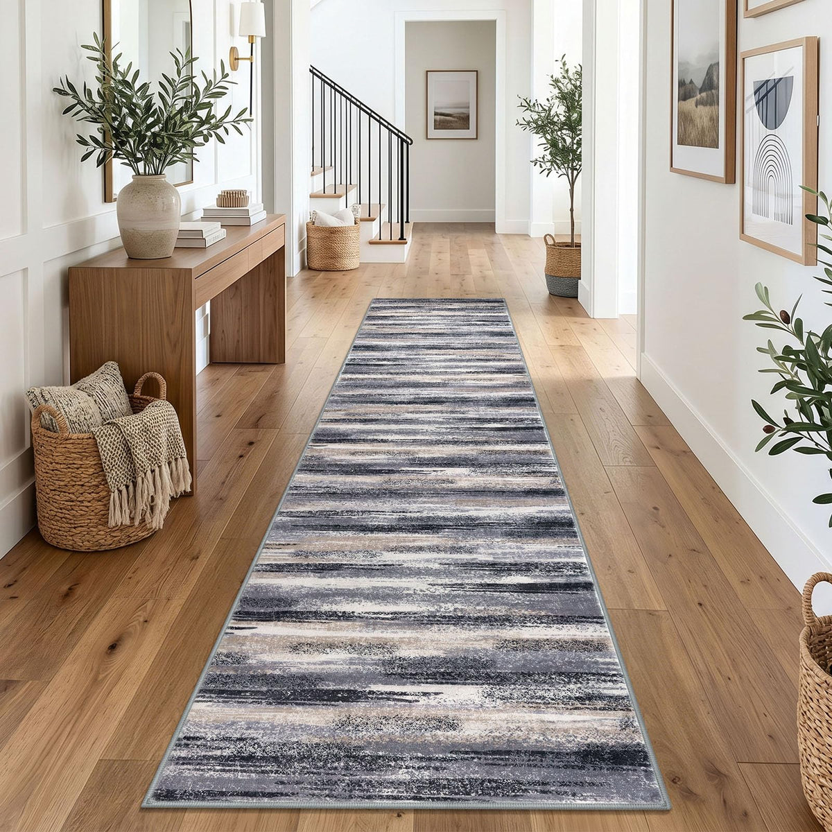 Lansny Modern Abstract 2x5 Runner Rug Non Slip Washable Kitchen Rugs