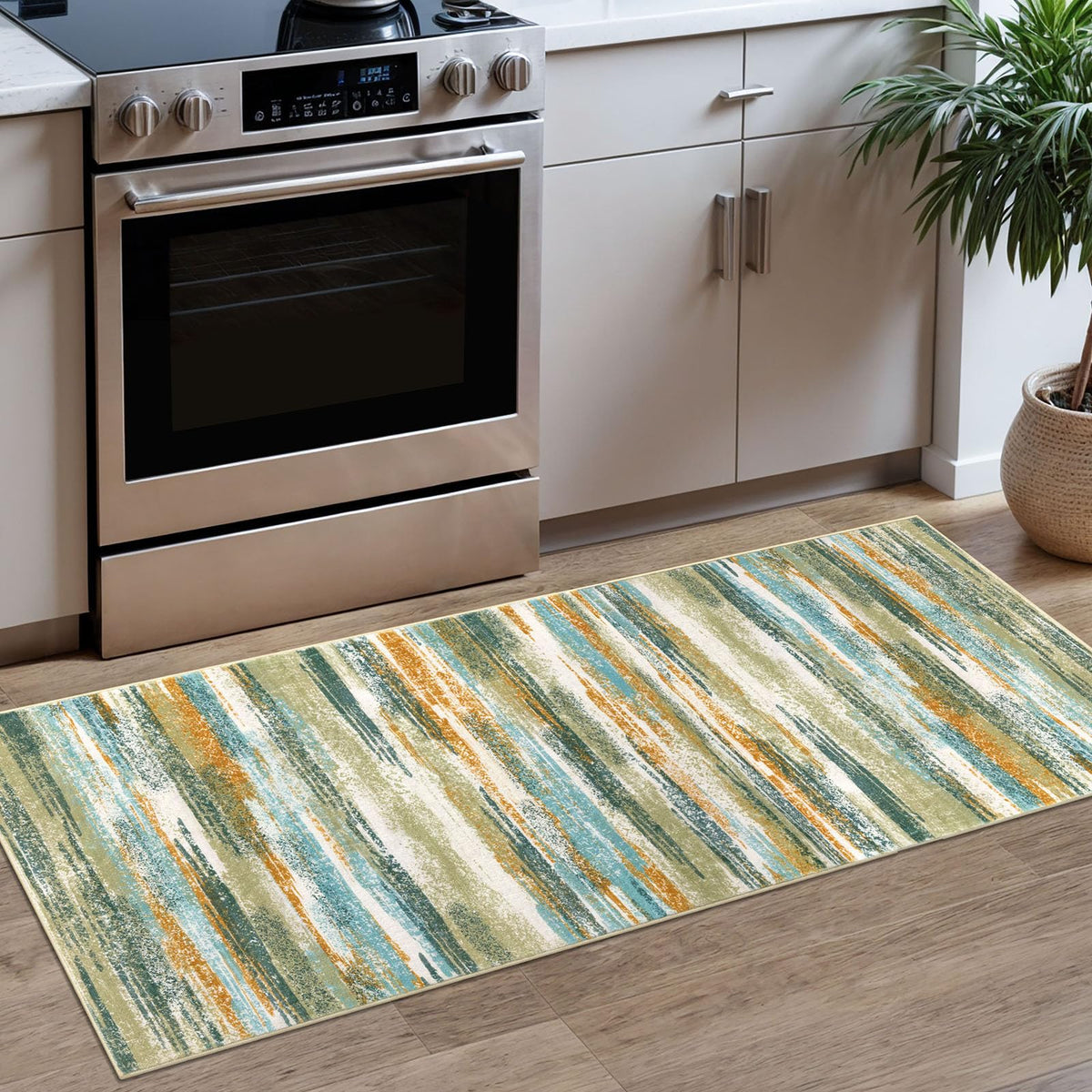 Lansny Modern Abstract 2x5 Runner Rug Non Slip Washable Kitchen Rugs