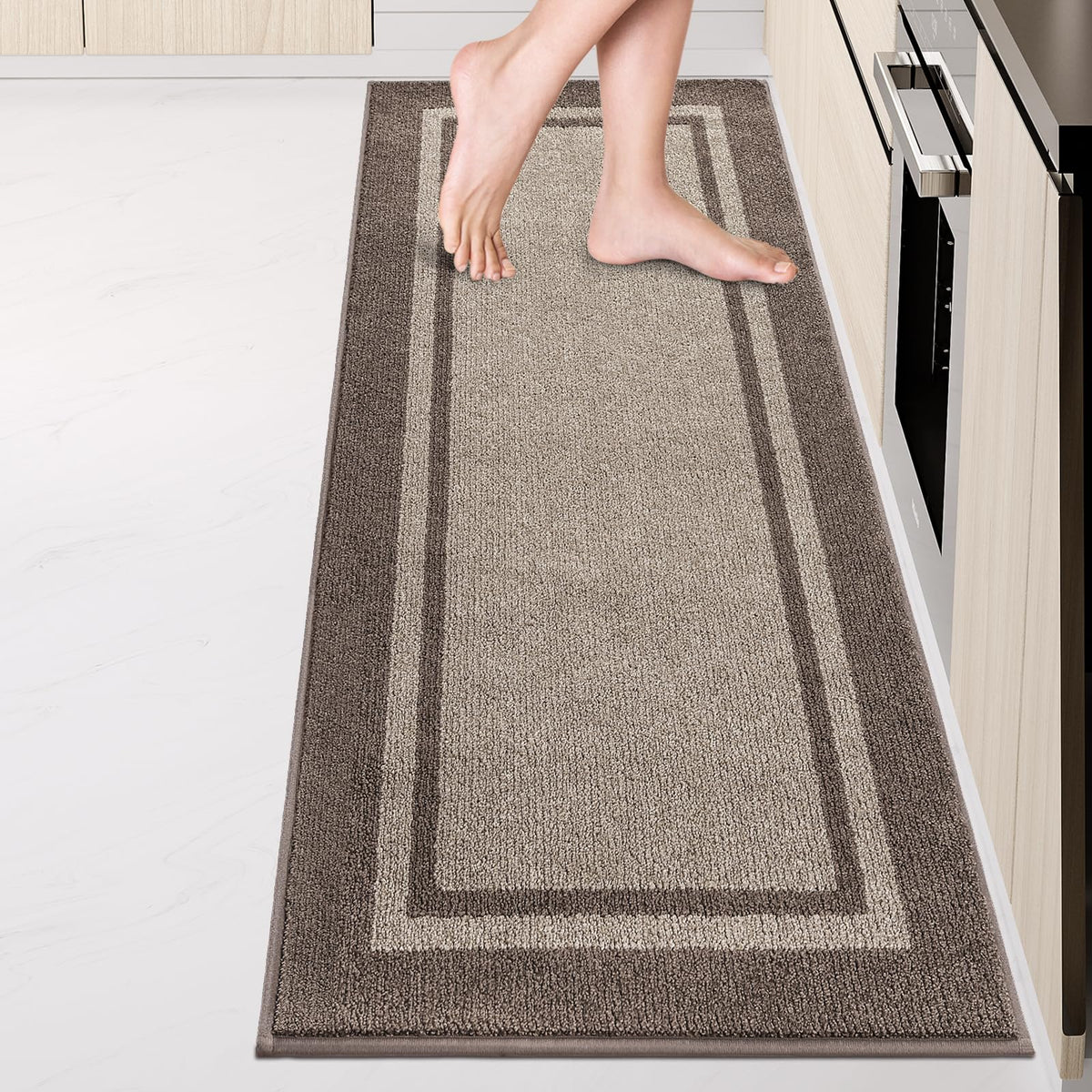 Kitchen Rugs 24" x 36", Non-Slip Kitchen Mats, Beige & Grayish Brown