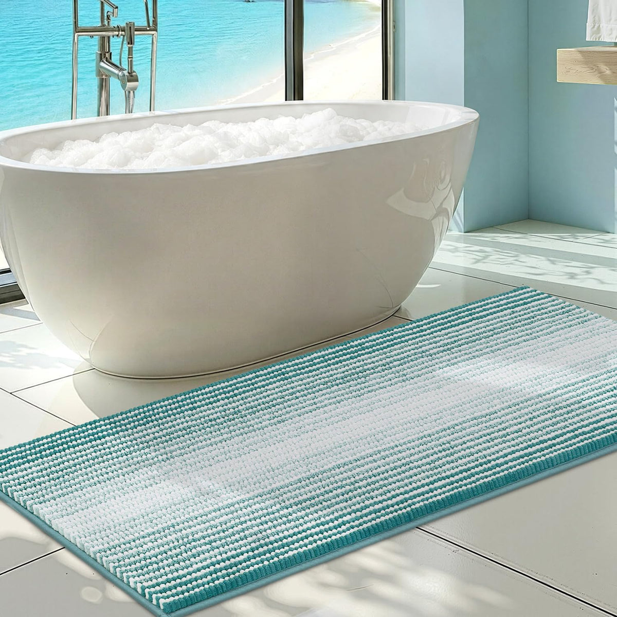 BSICPRO Bathroom Rugs Sets 2 Piece, Non Slip Boho Bath Mats, Beige
