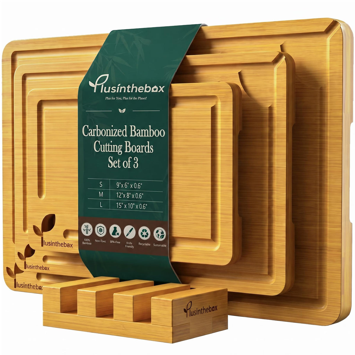 Cutting Board Set with Holder Bamboo Cutting Boards for Kitchen Set Of 3