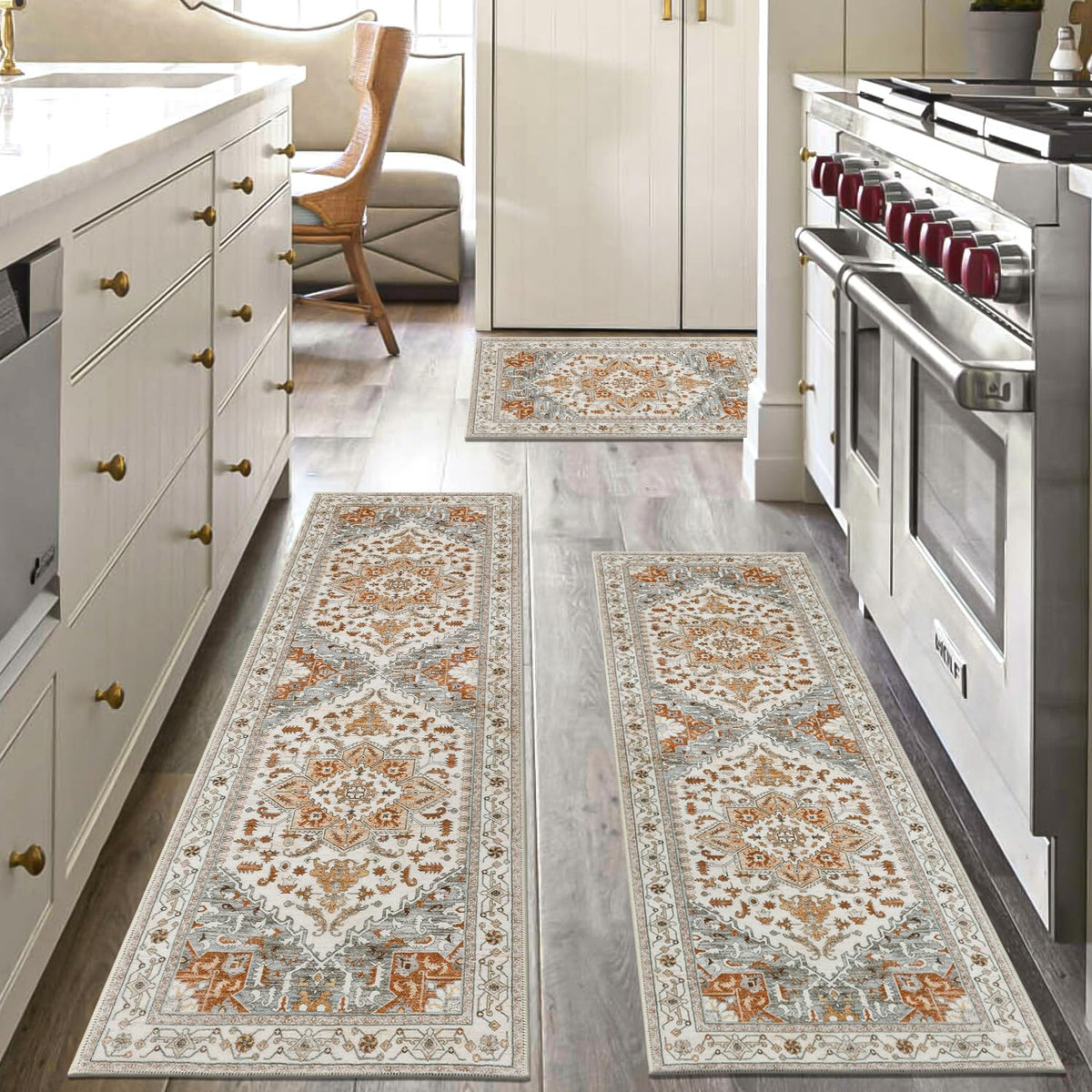 Yamaziot Washable Kitchen Runner Rugs Set of 3 with Non Slip Rubber Backing