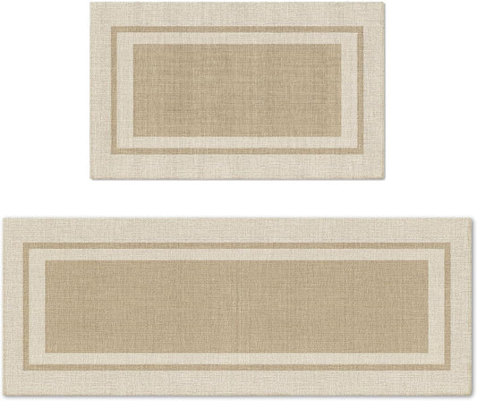 Artoid Mode Beige Absorbent Rectangle Kitchen Mats Set of 2-17x29 + 17x47