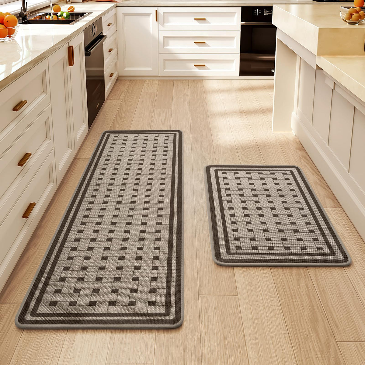 Kitchen Rugs Set of 2, Kitchen Mats for Floor,17x30+17x47 Brown