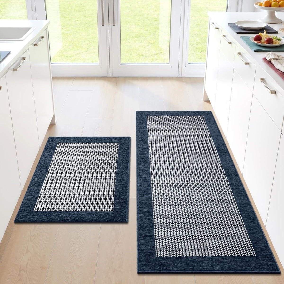 StepRite Kitchen Rugs 2 PCS, Kitchen Mats for Floor, 20"X32"+20"X47", Grey