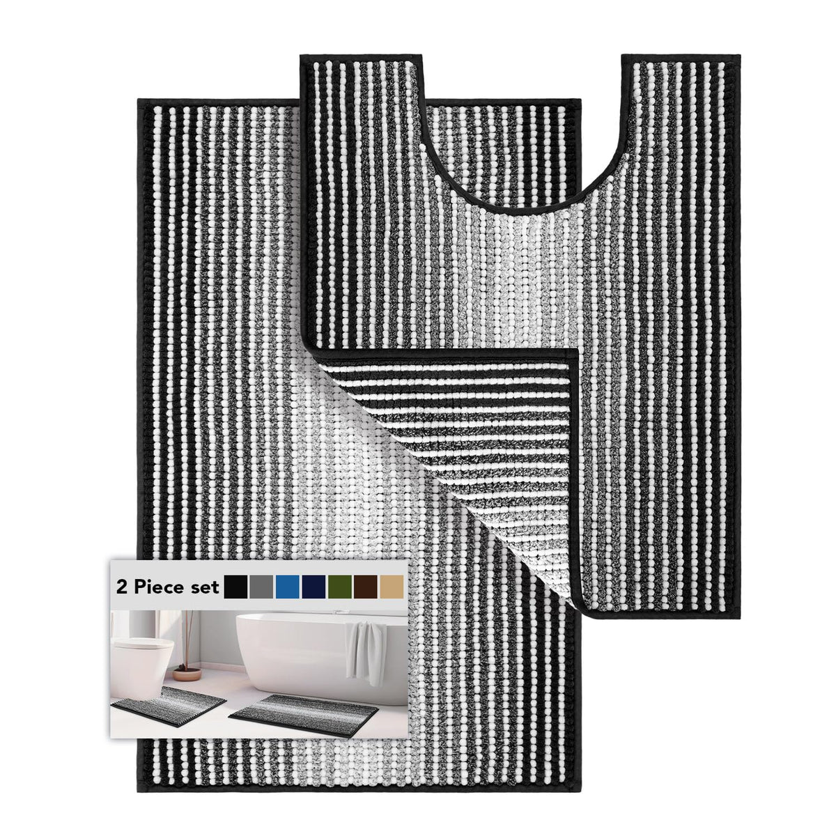BSICPRO Bathroom Rugs Sets 2 Piece, Non Slip Boho Bath Mats, Beige