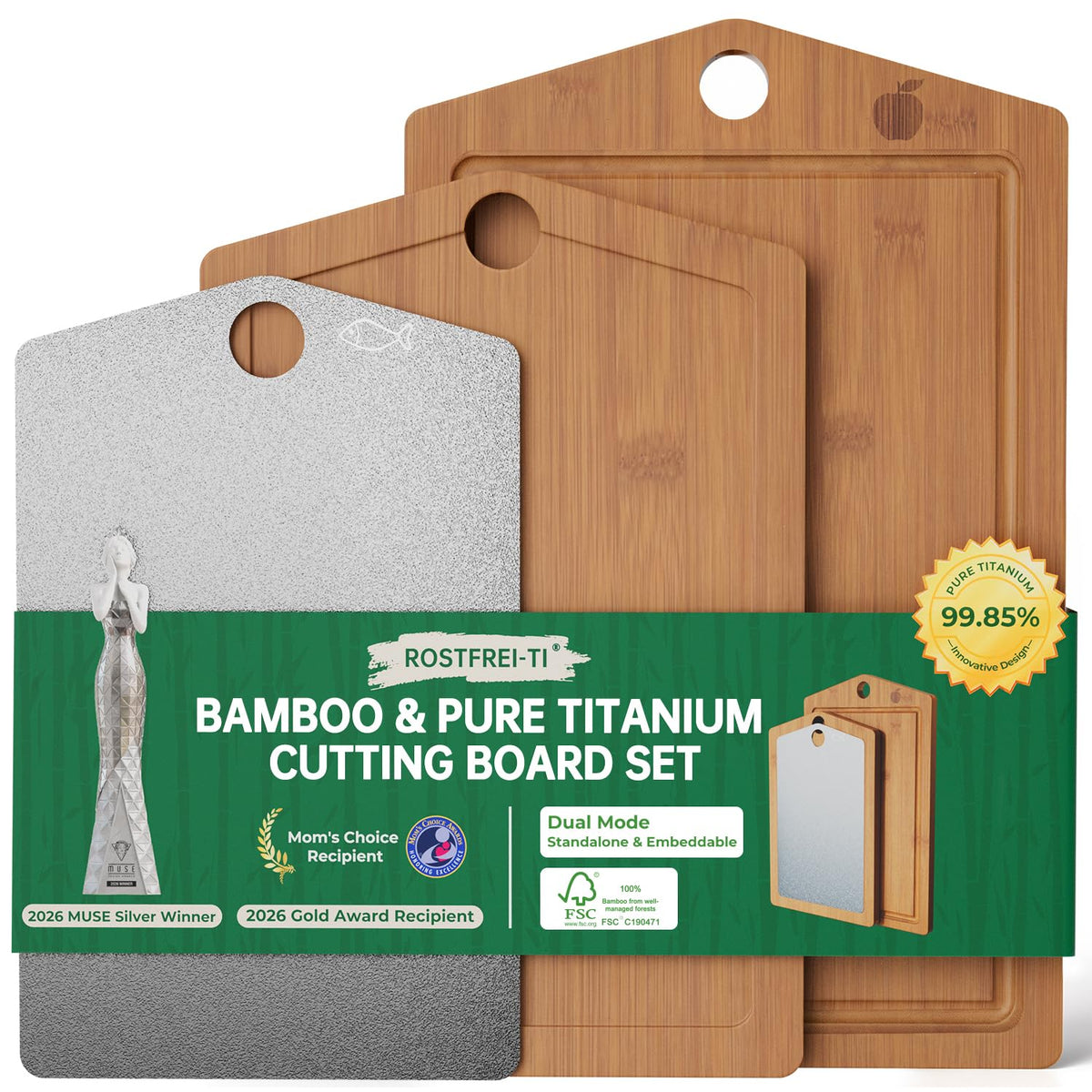 Pure Titanium Cutting Board, Bamboo Cutting Boards Set for Kitchen