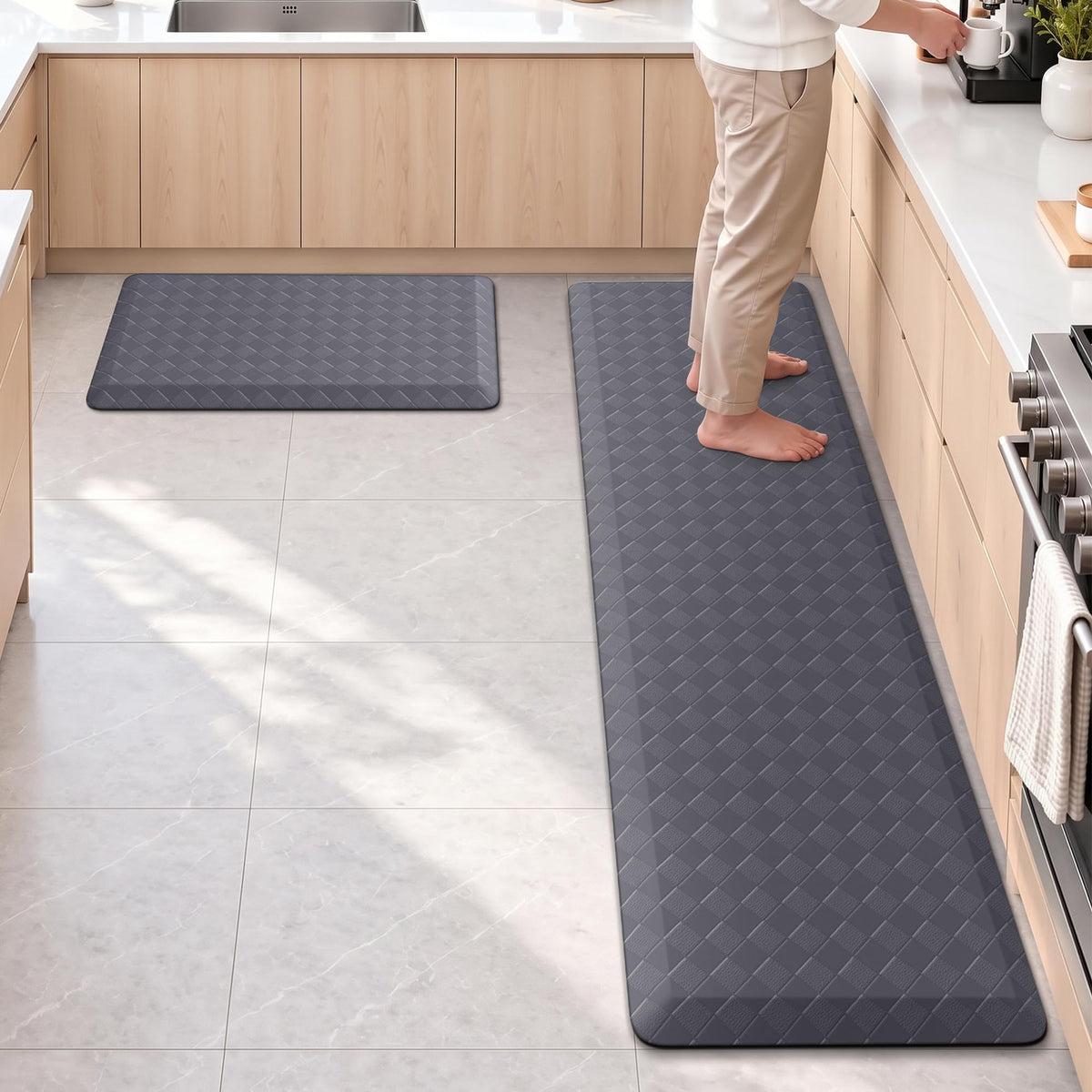 TranquilRelax 2-Piece Kitchen Mats, Cushioned Non-Slip Floor Mats, Black