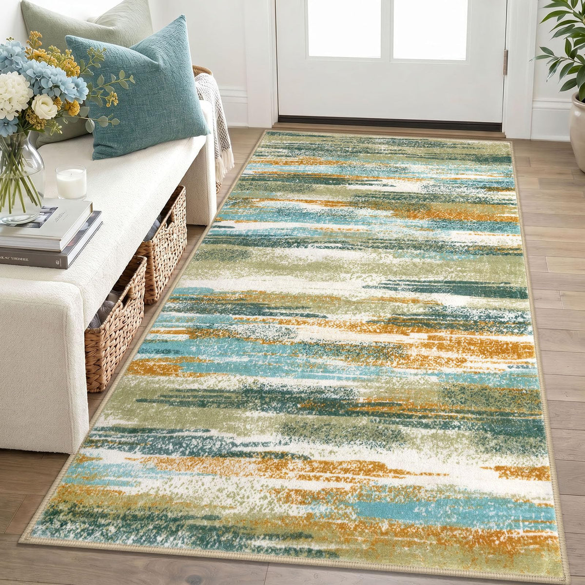 Lansny Modern Abstract 2x5 Runner Rug Non Slip Washable Kitchen Rugs