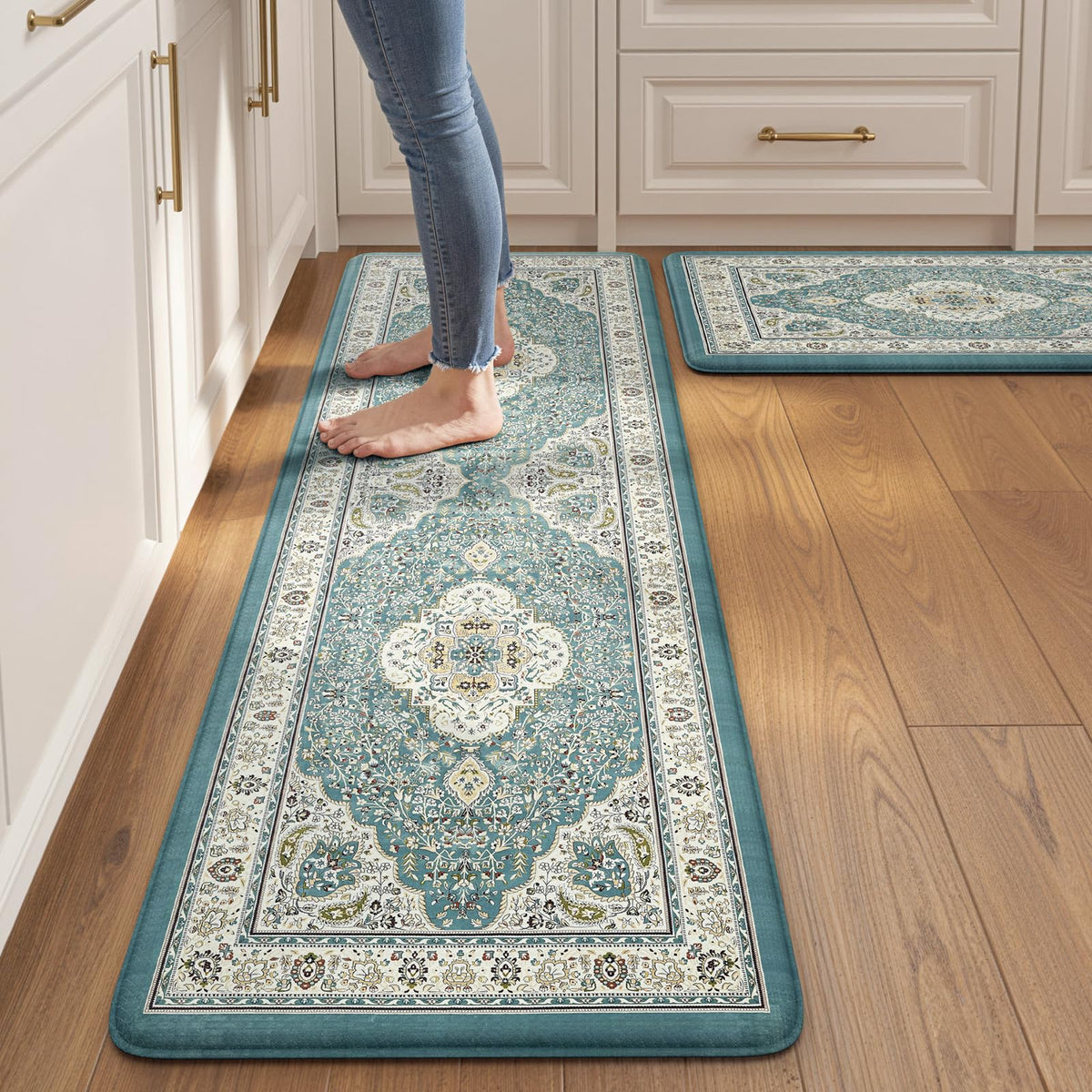 Collive Boho Kitchen Rugs Sets of 2 Fall Kitchen Mats for Floor Waterproof