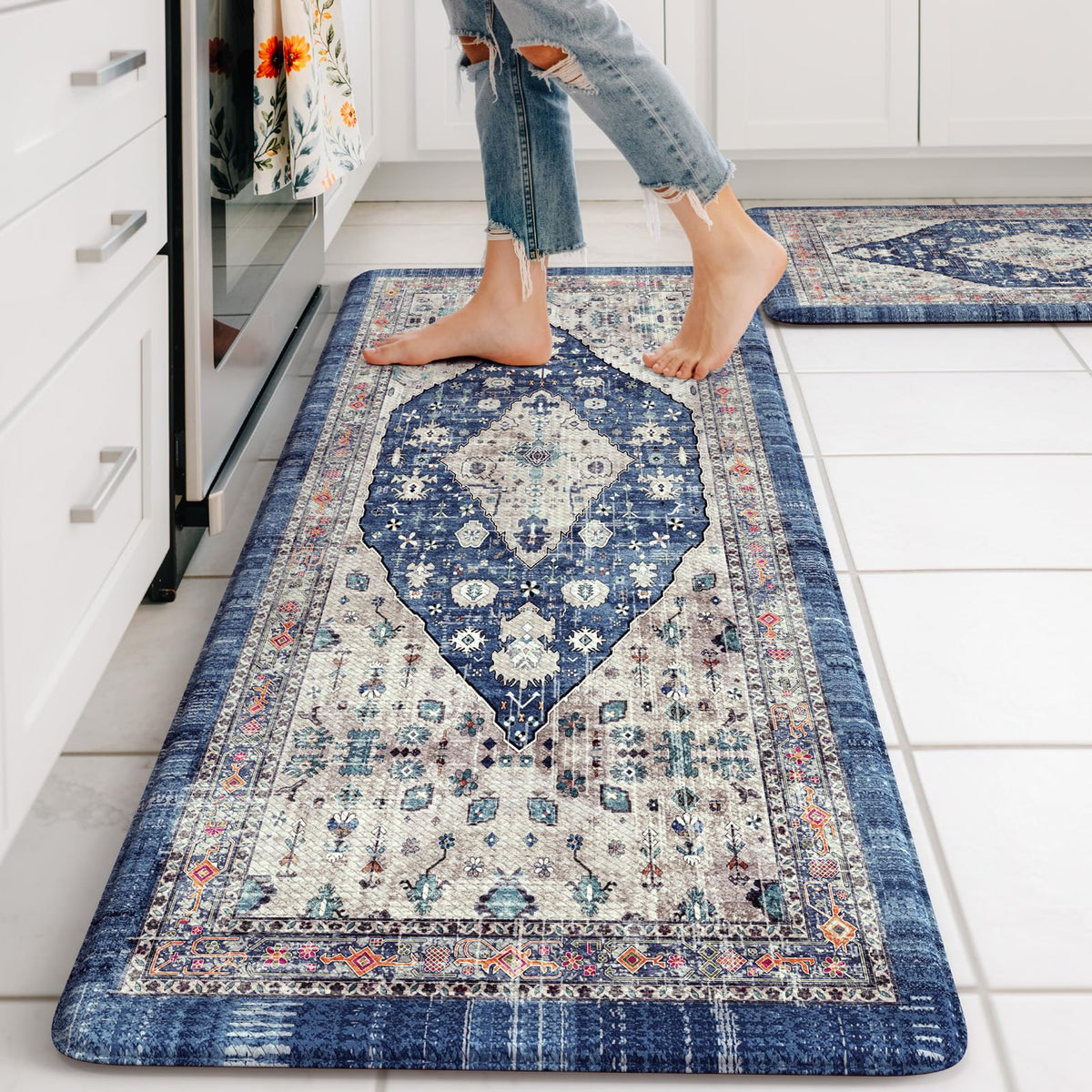 Collive Boho Kitchen Rugs Sets of 2 Fall Kitchen Mats for Floor Waterproof