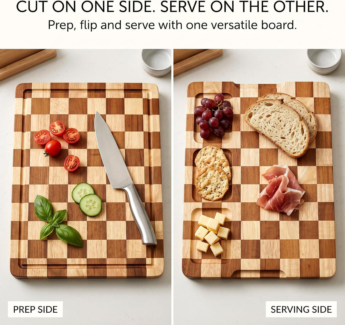 Checkered Oak Wood Cutting Board Set of 3, Cutting Boards for Kitchen