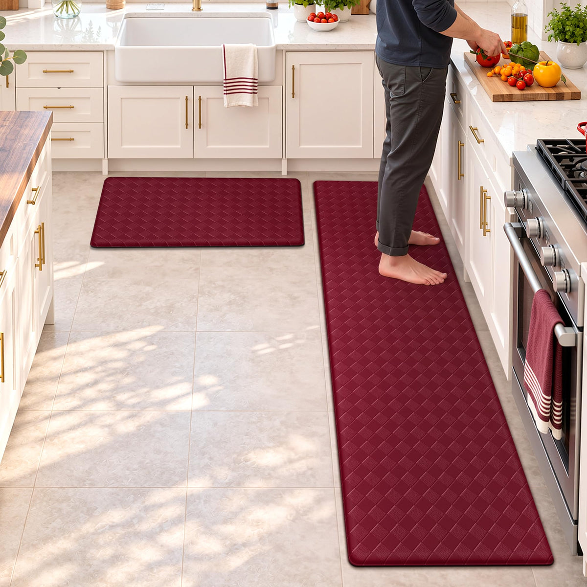 TranquilRelax 2-Piece Kitchen Mats, Cushioned Non-Slip Floor Mats, Black